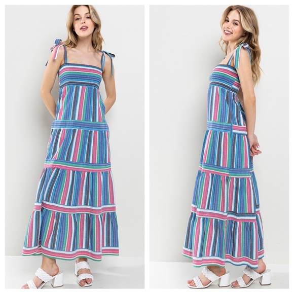 ShopEvelynne Dresses & Skirts - Boho Fabulous Linen Stripe Smoking Maxi Dress